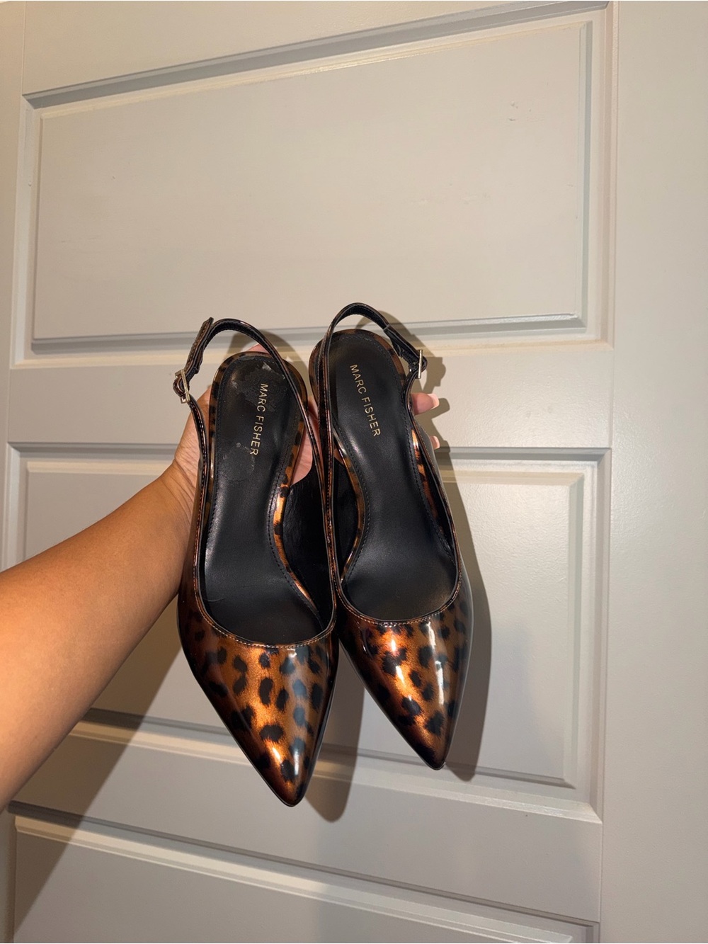 Marc Fisher Leopard Print Slingback Pointed-Toe Heels - Brown/Black